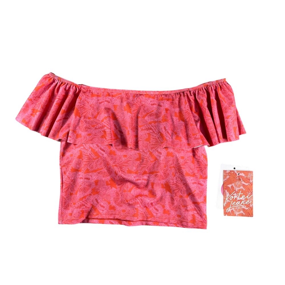 Kortni Jeane Swim Top Women Medium Pink Butterfly Ruffle Around Top RETIRED NWT